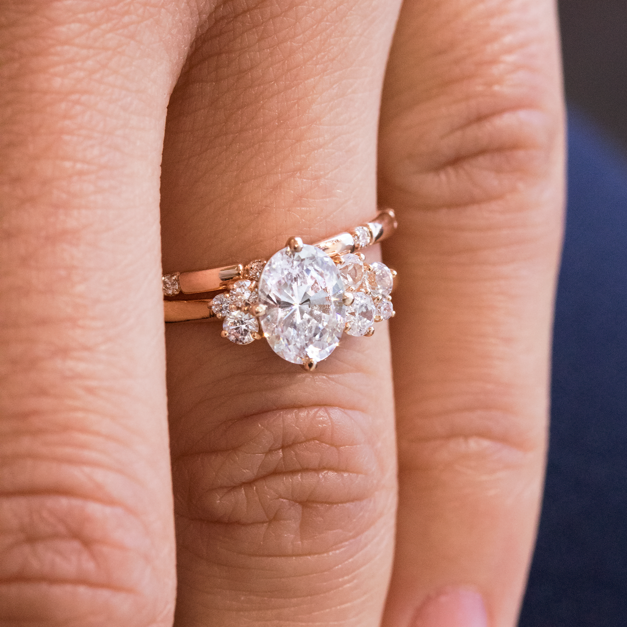 1.33 CT Oval Cut Unique Cluster Moissanite Engagement Ring