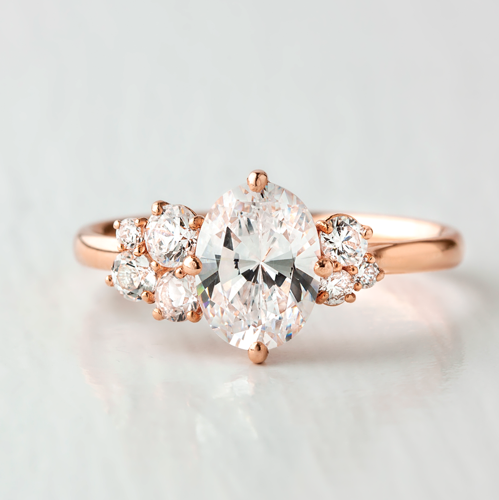 1.33 CT Oval Cut Unique Cluster Moissanite Engagement Ring
