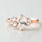 1.33 CT Oval Cut Unique Cluster Moissanite Engagement Ring