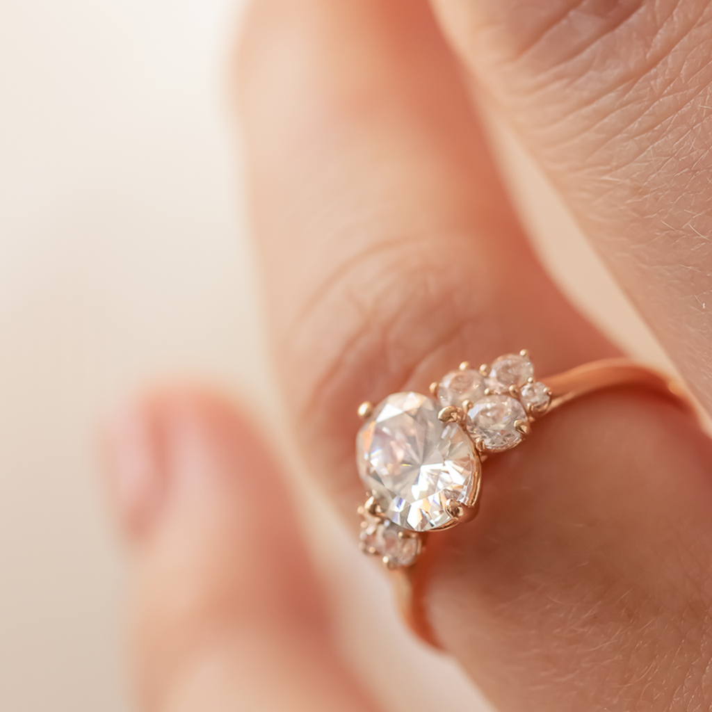 1.33 CT Oval Cut Unique Cluster Moissanite Engagement Ring