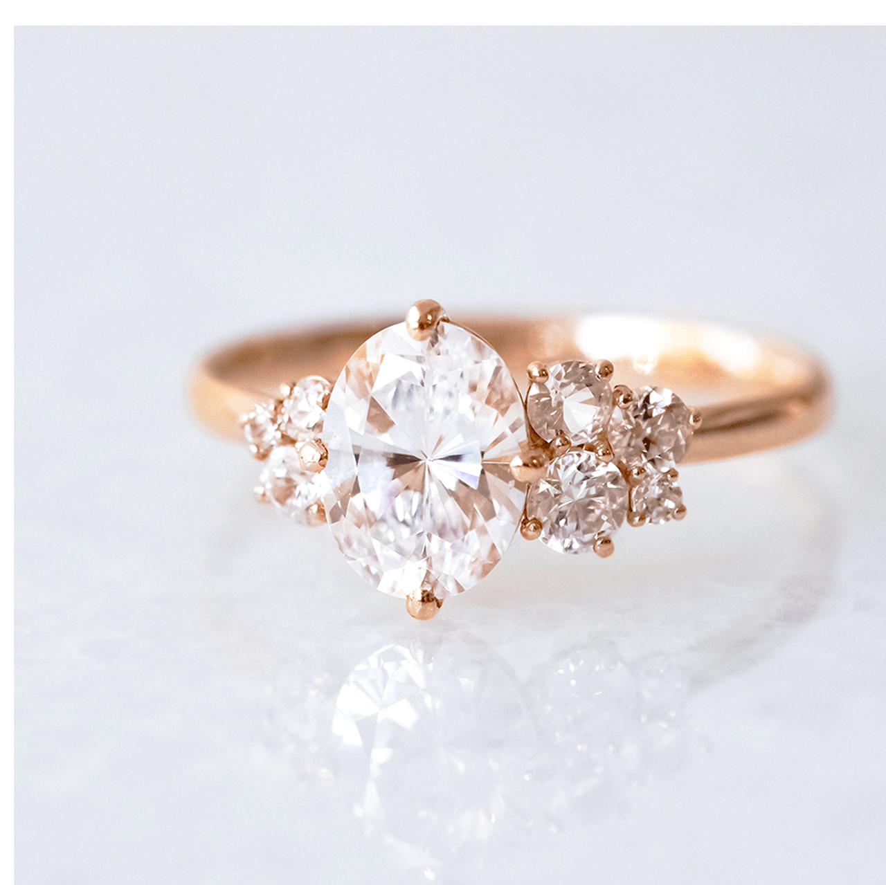 1.33 CT Oval Cut Unique Cluster Moissanite Engagement Ring