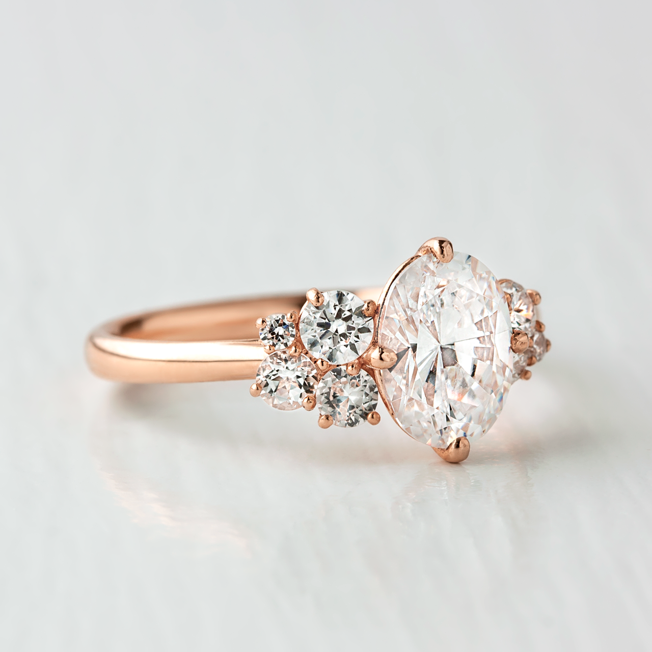 1.33 CT Oval Cut Unique Cluster Moissanite Engagement Ring