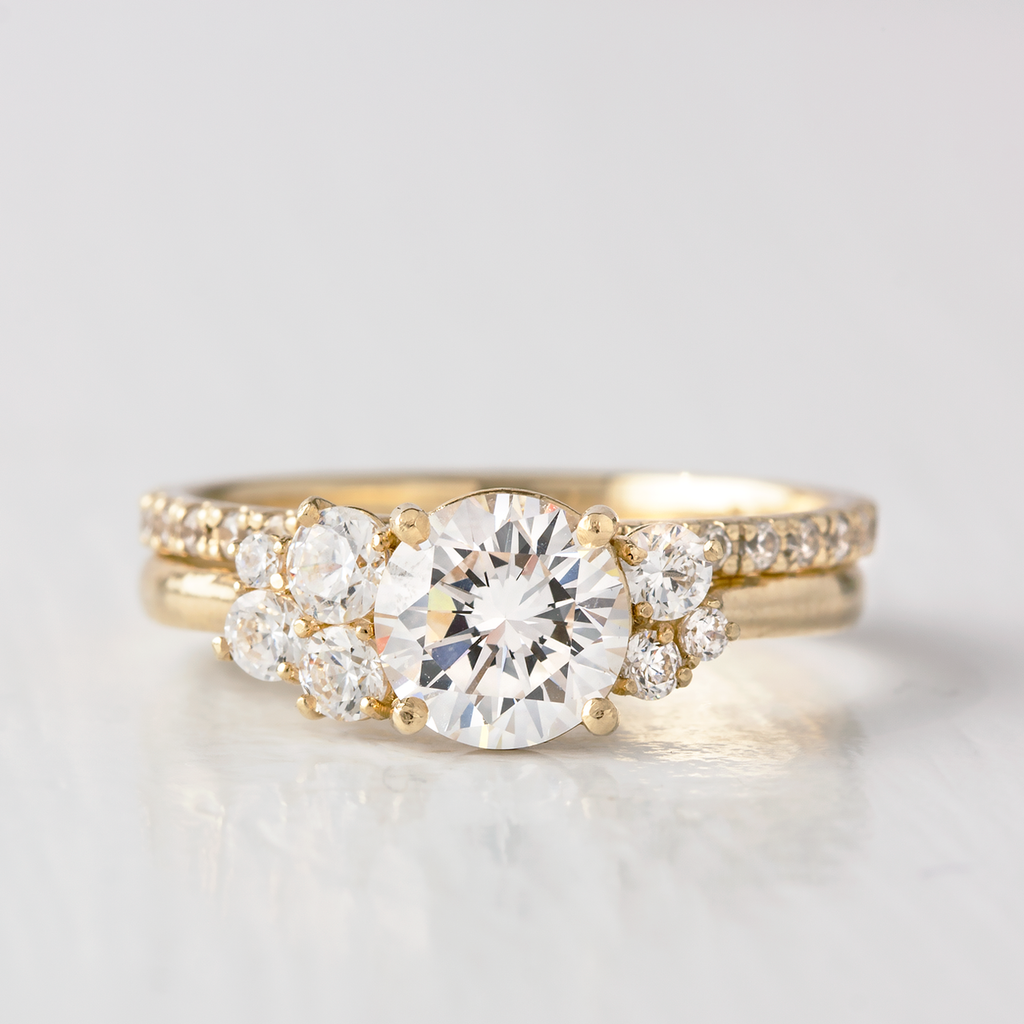 1.0 CT Round Cut Cluster Style Moissanite Engagement Ring