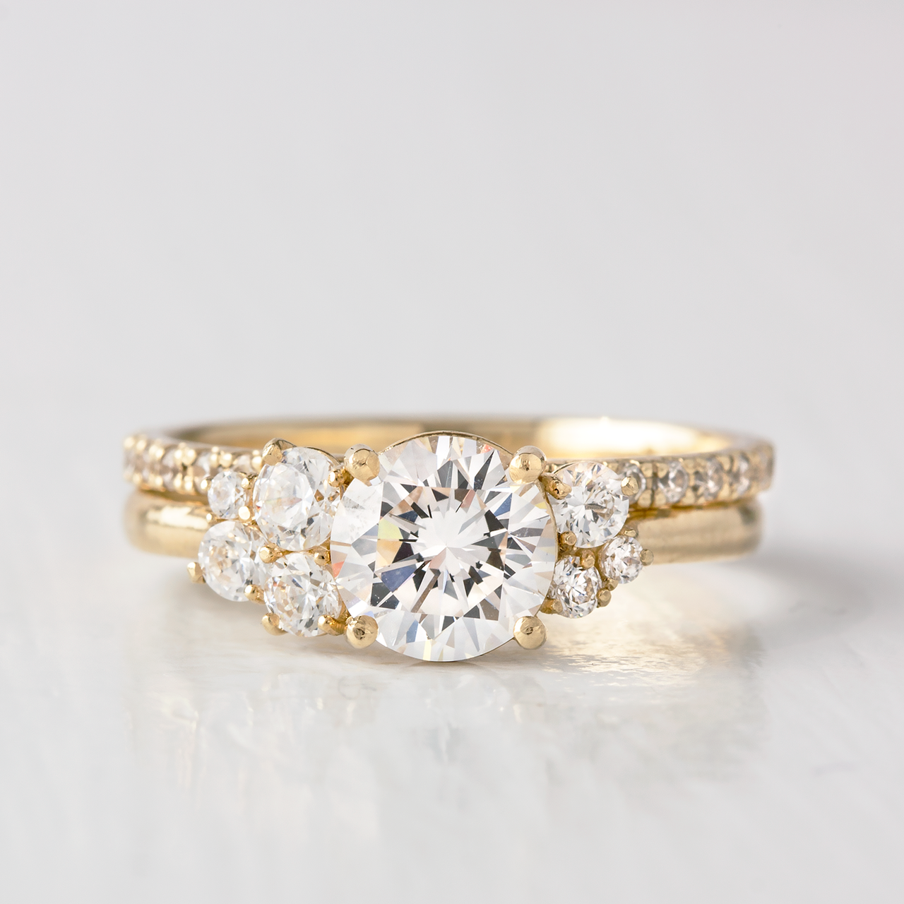 1.0 CT Round Cut Cluster Style Moissanite Engagement Ring