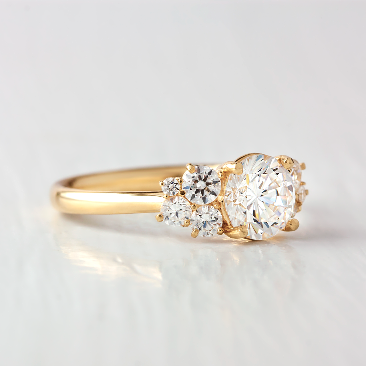 1.0 CT Round Cut Cluster Style Moissanite Engagement Ring