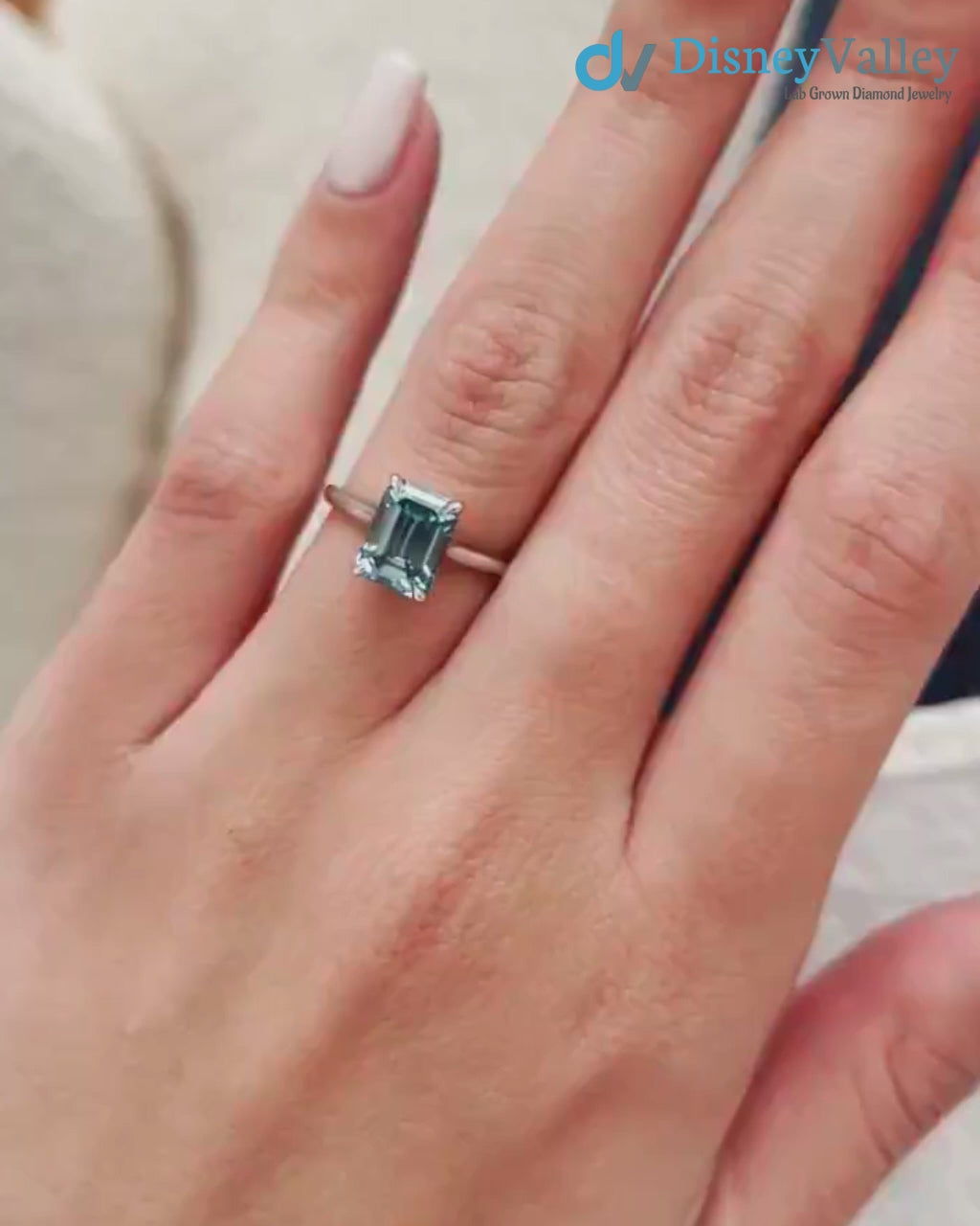 2 Carat Emerald Cut Fancy Vivid Blue Lab Grown Diamond Engagement Ring