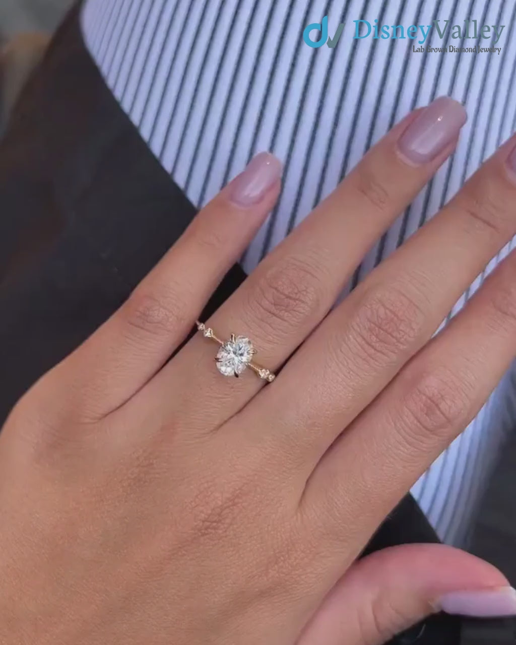 1ct unique oval Lab Grown 6X8mm, 1.3mm diamond knife edge engagement rings