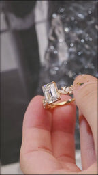 Solid Gold Emerald Cut Moissanite Engagement Ring, Proposal Ring
