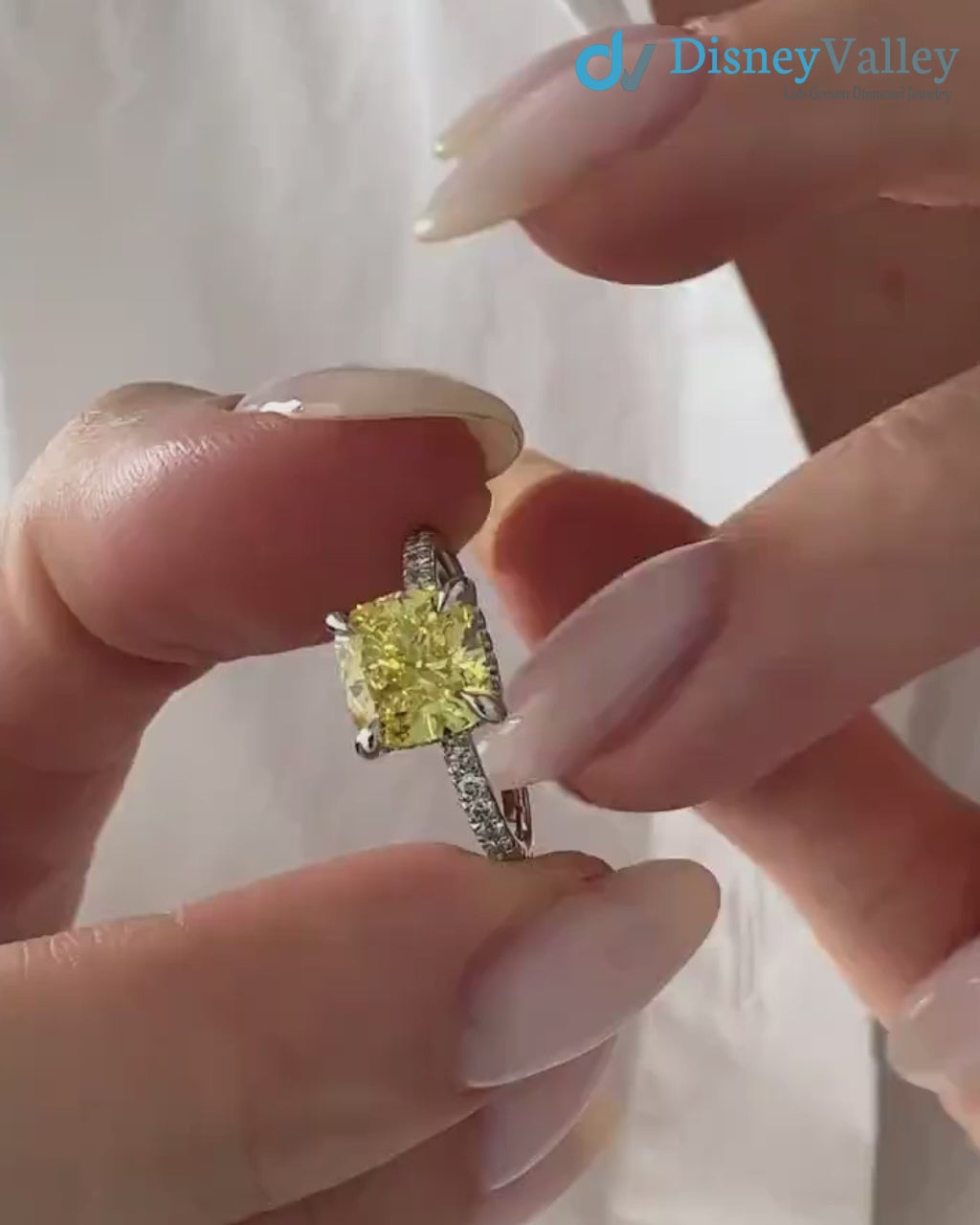 2 Carat Cushion Fancy Yellow Lab Grown Diamond Engagement Ring