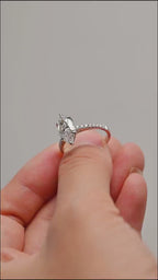 Solid Gold Marquise Cut Moissanite Engagement Ring with Hidden Halo