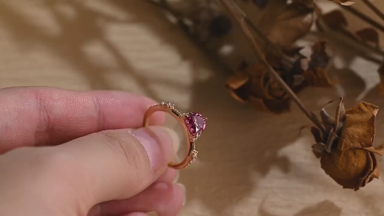 Solid Gold Heart Cut Pink Moissanite Engagement Ring