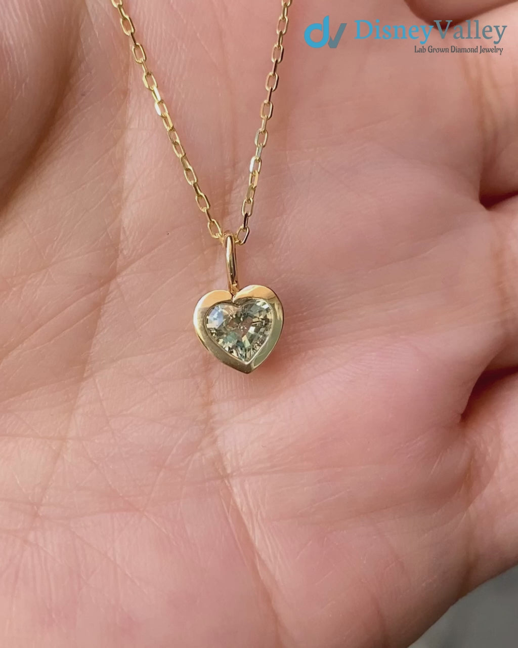 Green Sapphire Heart diamond Necklace and cable chain