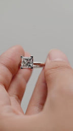Solid Gold Princess Cut Moissanite Engagement Ring, Art Deco Ring