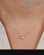14k Gold Peridot Necklace, Octagon Peridot Stone, Birthstone Necklace
