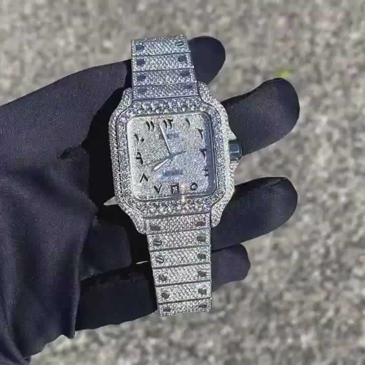 Diamond Cartier Santos 40mm - Stainless Steel - Arabic Dial