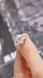 Solid Gold Hexagon Cut Moissanite Engagement Ring, Promise Ring