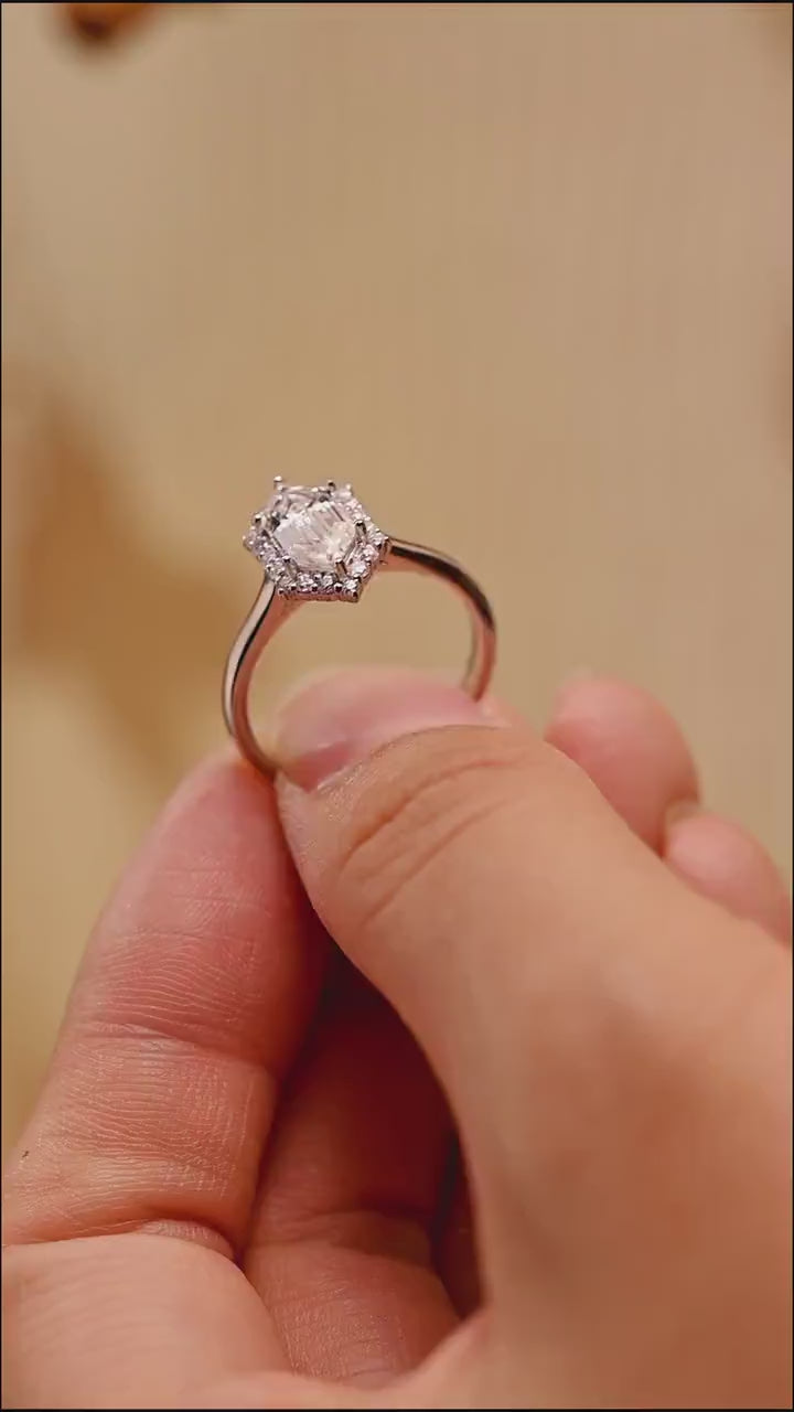 Solid Gold Halo Dutch Marquise Moissanite Engagement Ring, Promise Ring
