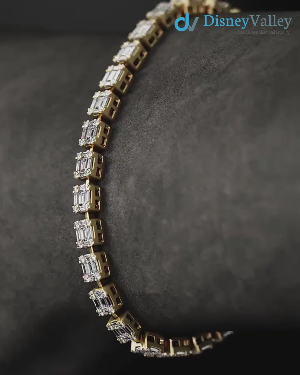 Solid Gold Baguette and Round Diamond Illusion Setting Diamond tennis Bracelet