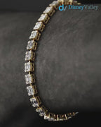 Solid Gold Baguette and Round Diamond Illusion Setting Diamond tennis Bracelet