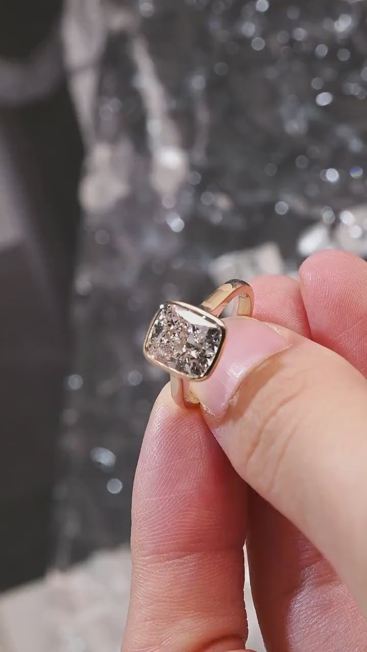 Solid Gold Cushion Cut Moissanite Engagement Ring, Dainty Ring