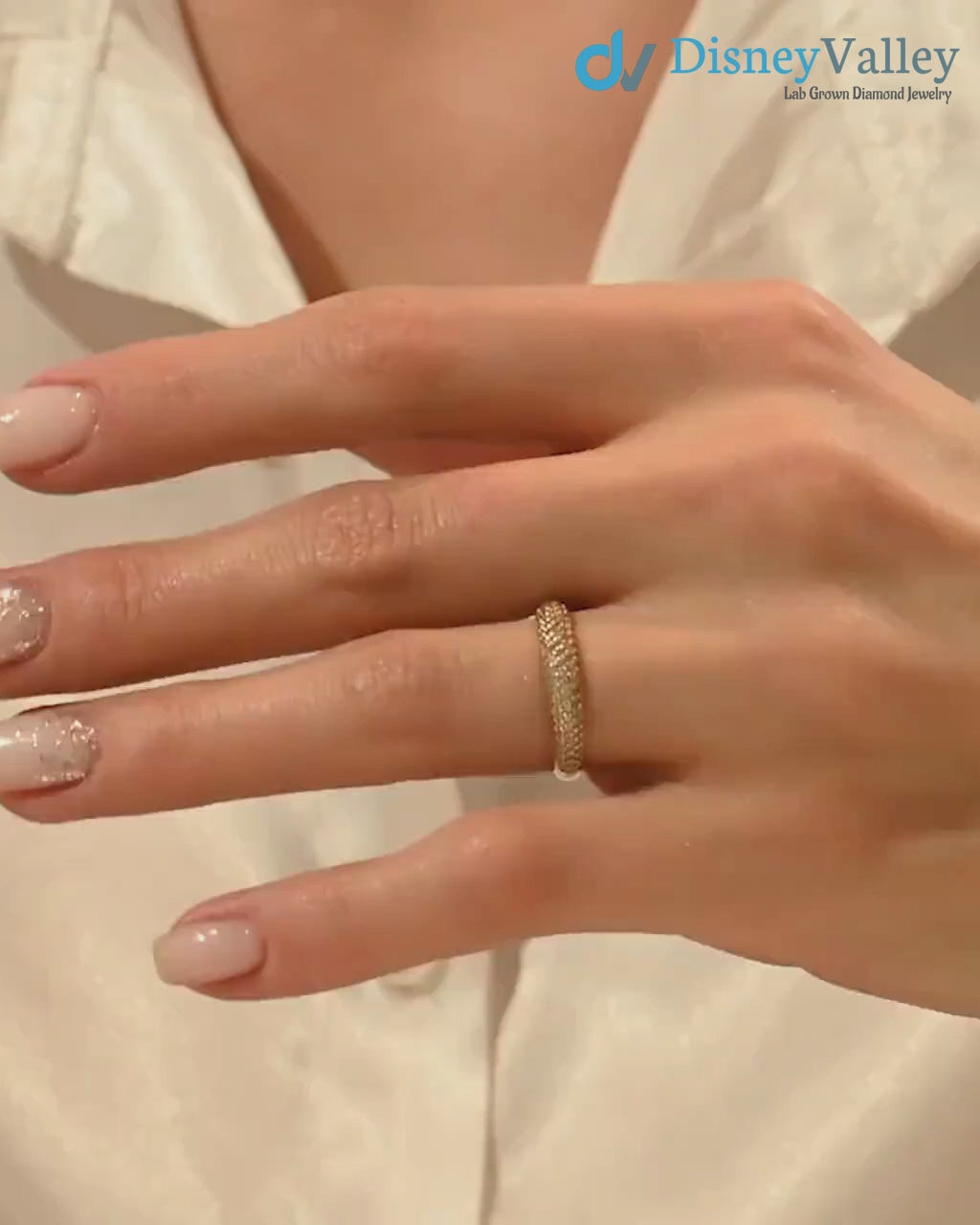 Lab Diamond Minimalist Dome Band Women Solid Gold Pave Marriage Ring