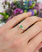 Round Cut green vivid color lab diamond accented engagement ring