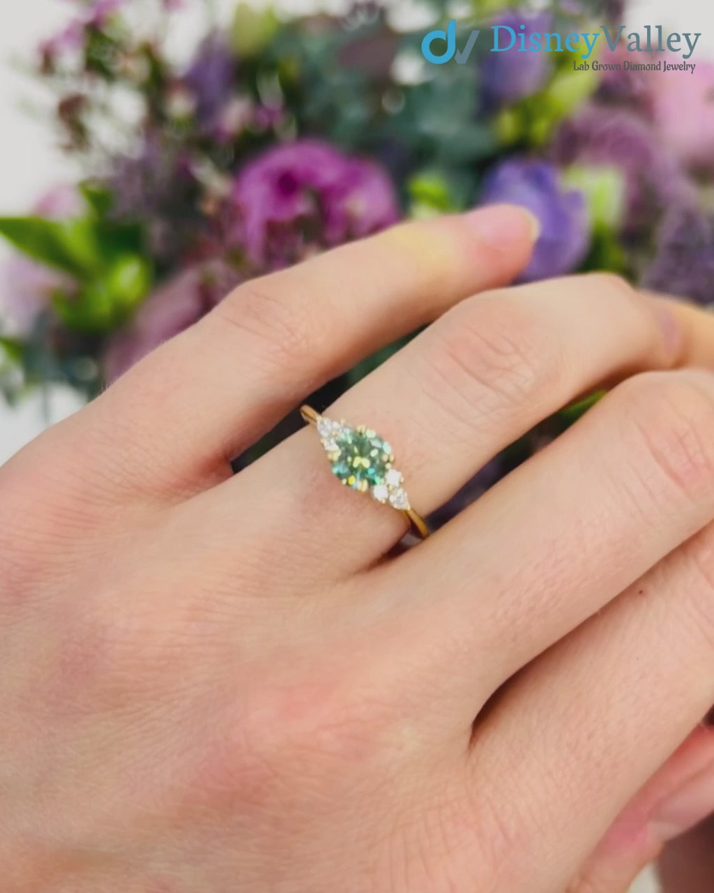 Round Cut green vivid color lab diamond accented engagement ring