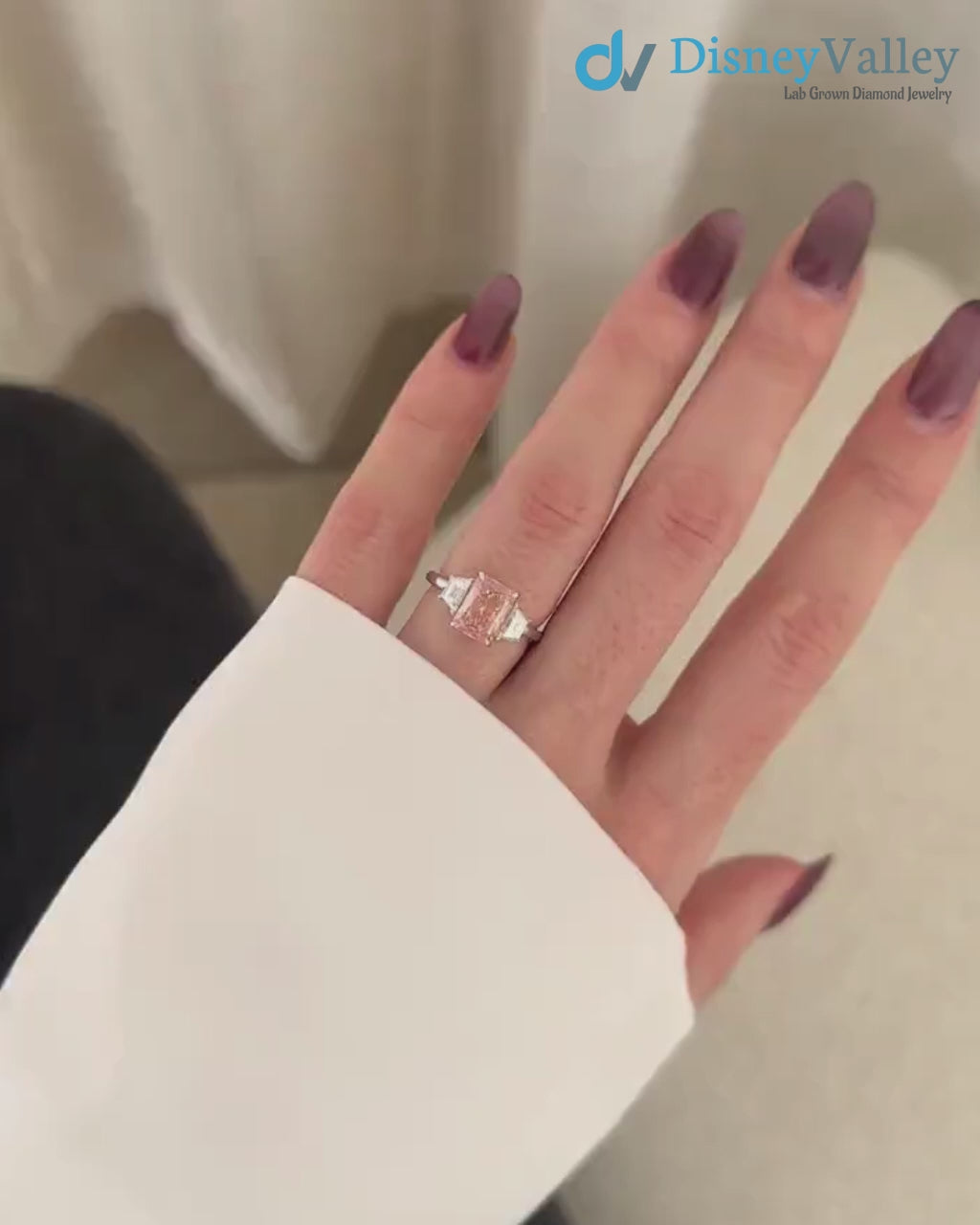 2 Carat Fancy Vivid Pink Radiant Cut Lab Diamond Engagement Ring