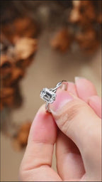 Solid Gold Emerald Cut Moissanite Engagement Ring, Twisted Band Promise Ring
