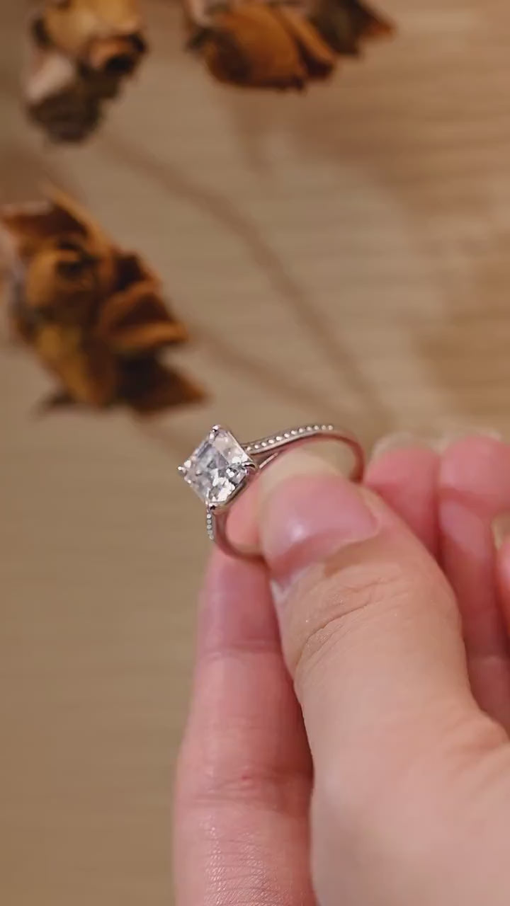 Solid Gold Asscher Cut Moissanite Engagement Ring, Promise Ring, Gift for Her