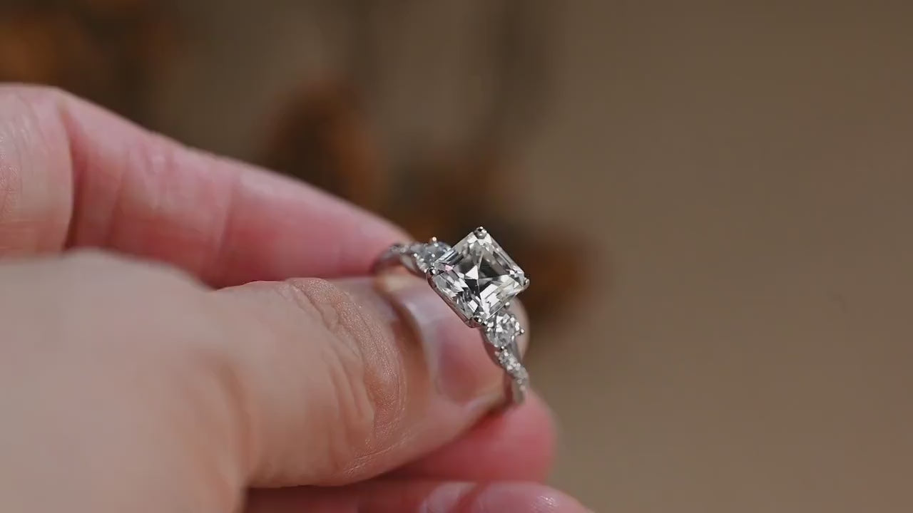 Solid Gold Asscher Cut Moissanite Engagement Ring, Gift for Her,