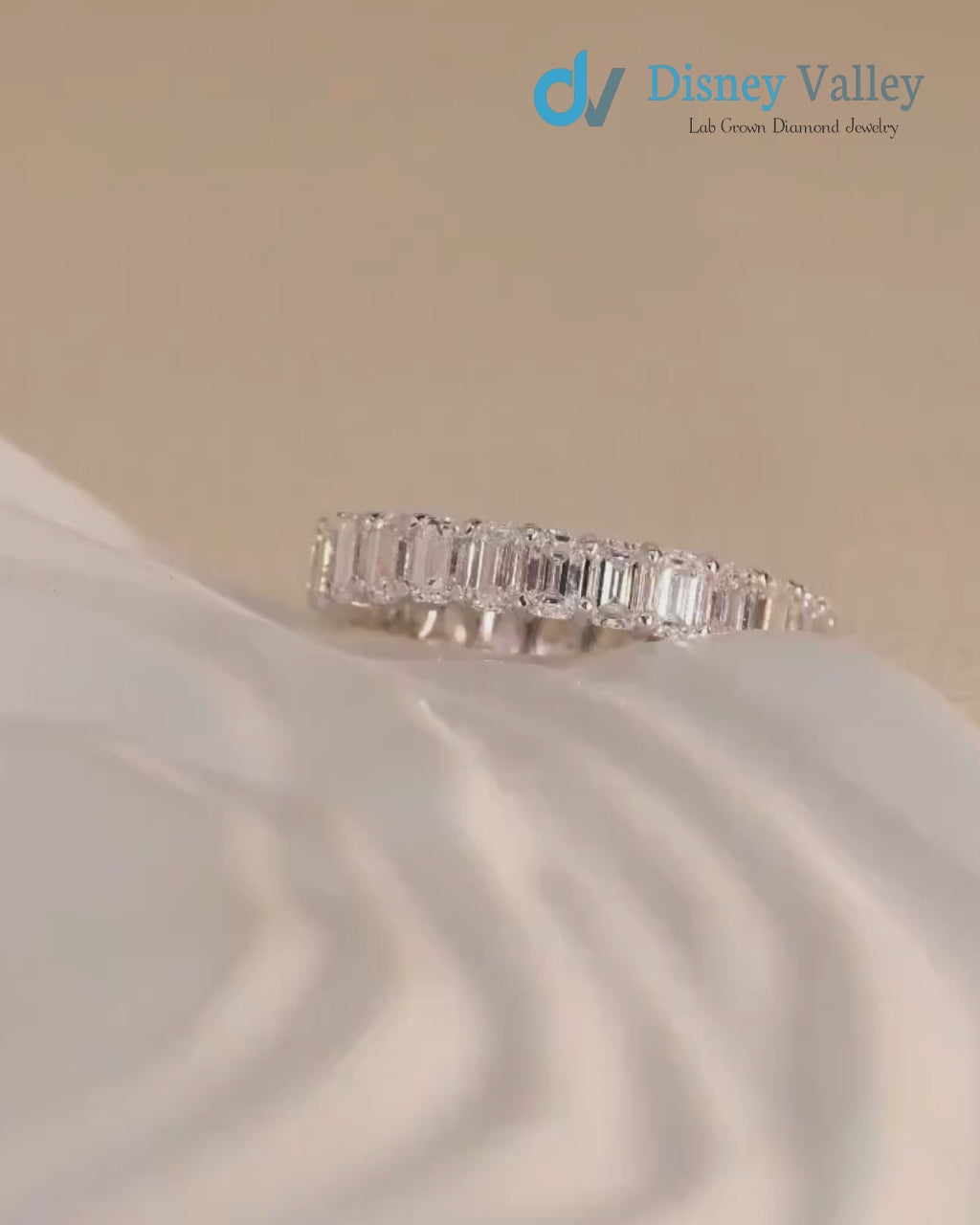 14K Gold Oval Emerald cut lab grown Diamond Eternity Engagement Band