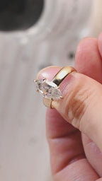 Solid Gold 4mm Band Marquise Moissanite Engagement Ring, Promise Ring