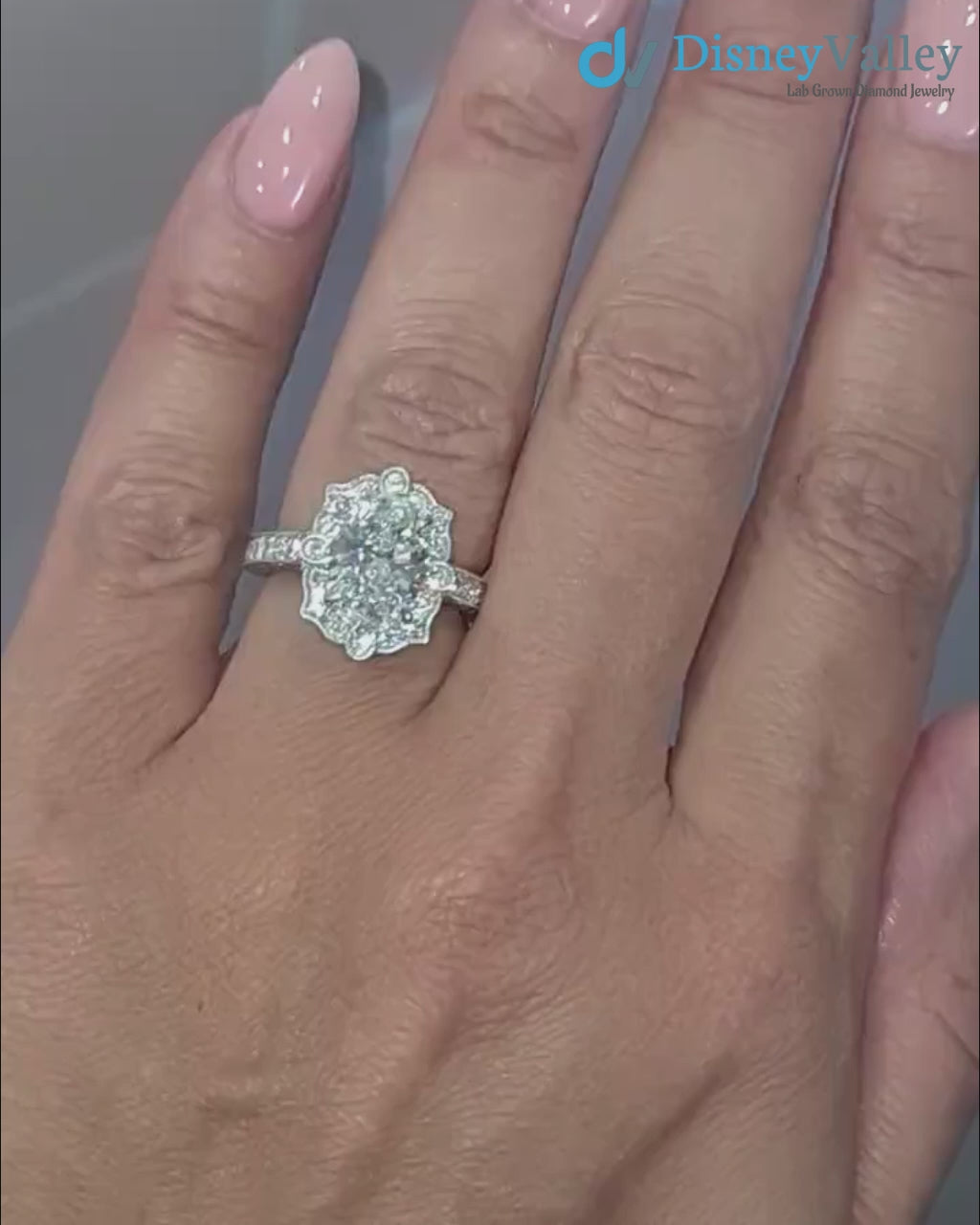 2.5CT Oval Diamond Halo Art Deco Design Engagement Ring