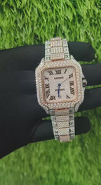 Diamond Cartier Santos 40mm - Steel & Rose Gold - Roman Dial ||