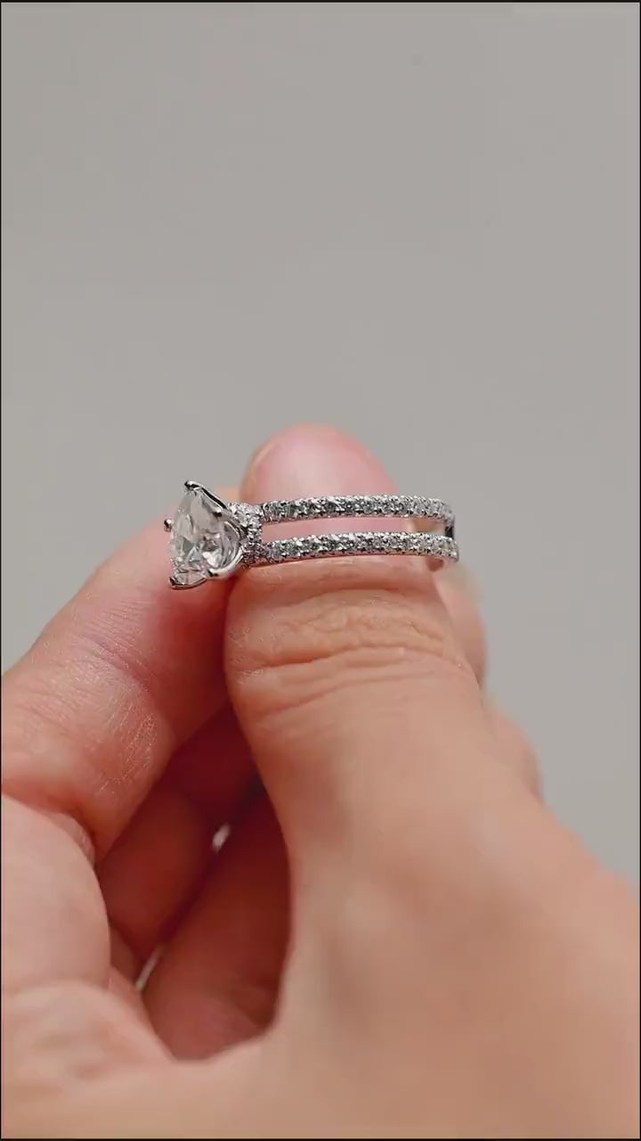 Solid Gold Split Shank Heart Cut Moissanite Engagement Ring