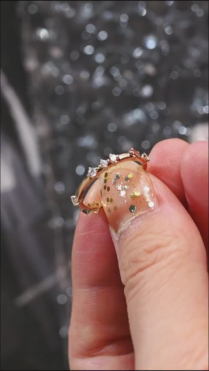 Dainty Solid Gold Ring with Gemstones, Minimalist Stacking Ring