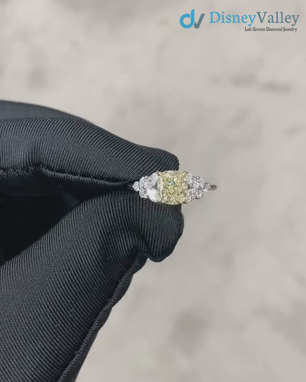 Cushion Yellow Diamond Unique Engagement Ring with Marquise Cut Diamond