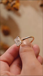 Solid Gold Elongated-Emerald Cut Moissanite Engagement Ring Set