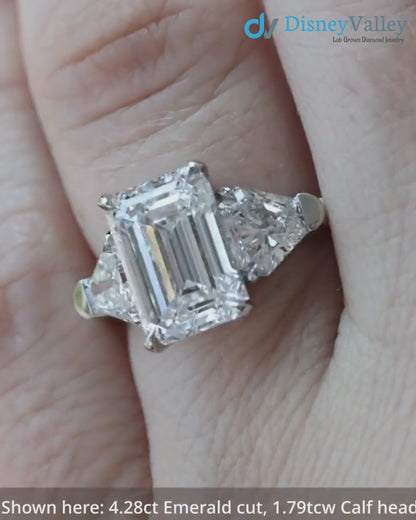 Emerald Cut Three Stone Engagement Ring Calf Cut Side Stones ring