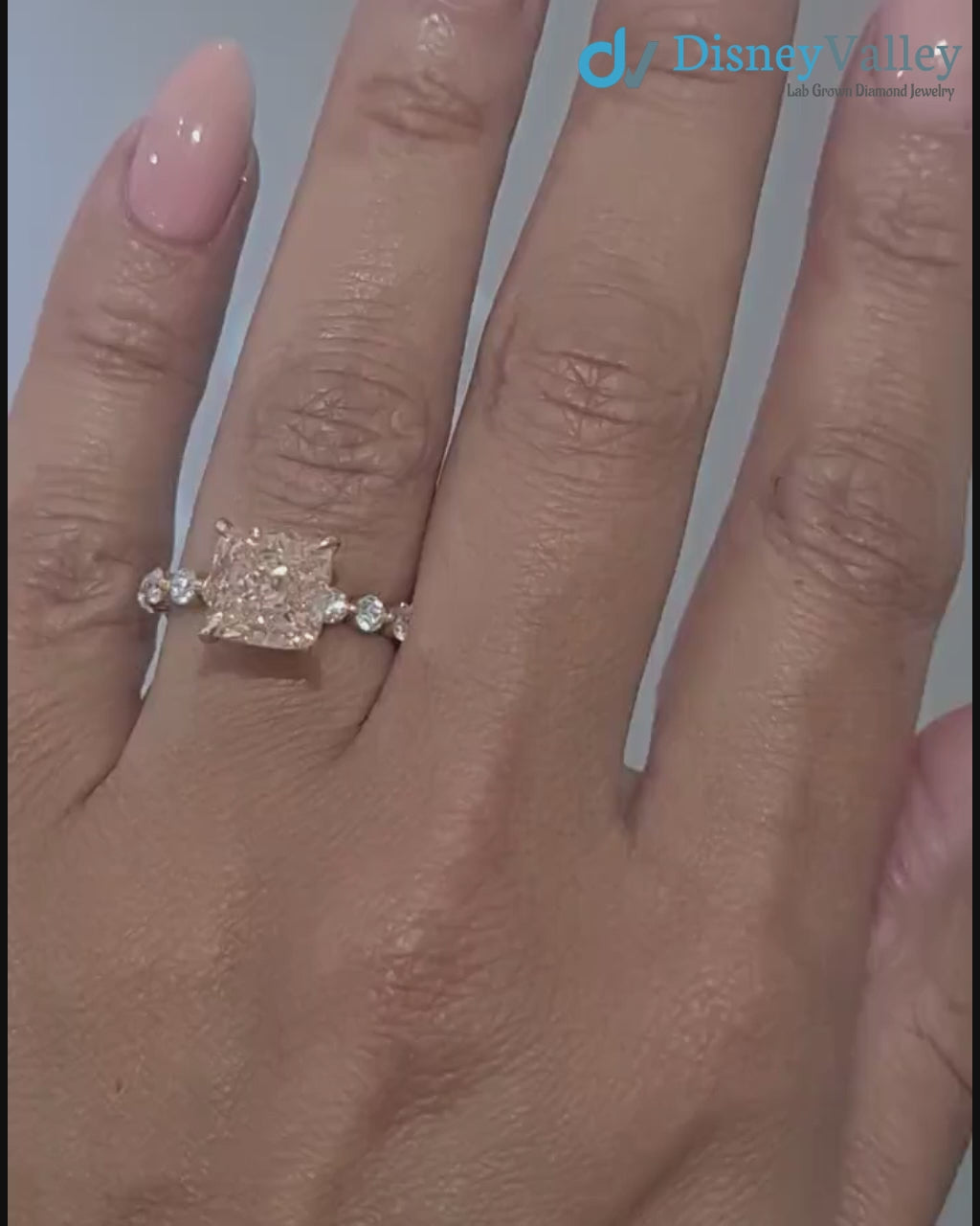 solid Rose Gold pink Cushion diamond engagement ring