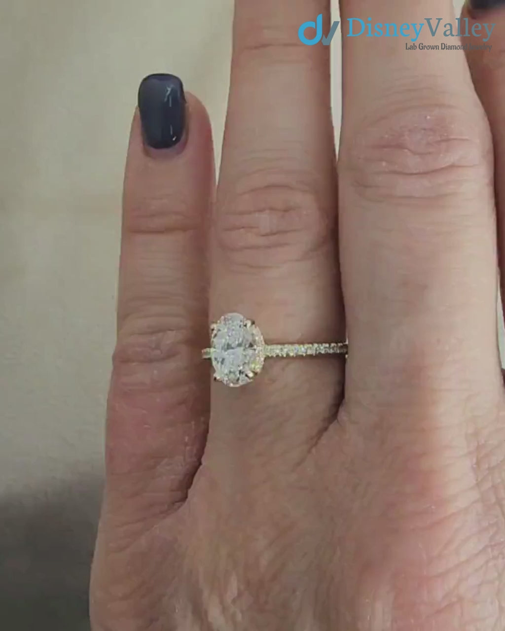 1 Carat oval cut Lab Diamond Hidden Halo Engagement Ring