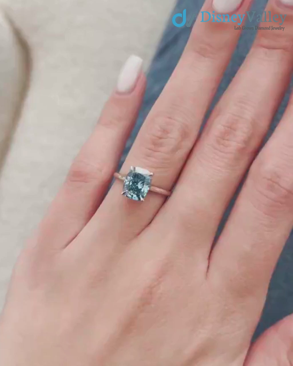 2 Carat Cushion Fancy Vivid Blue Solitaire Ring / Blue Diamond Engagement Ring