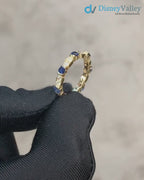 Blue Sapphire and Diamond Wedding Ring in 14K Yellow Gold Unique Wedding Band