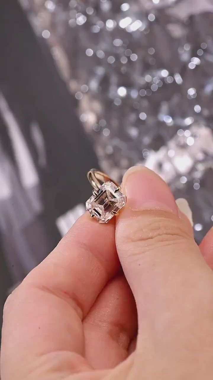 Solid Gold Minimalist Emerald Cut Moissanite Engagement Ring, Anniversary Gift