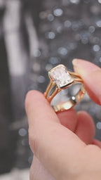 Solid Gold Radiant Cut Moissanite Bezel Engagement Ring, Split Shank Ring,