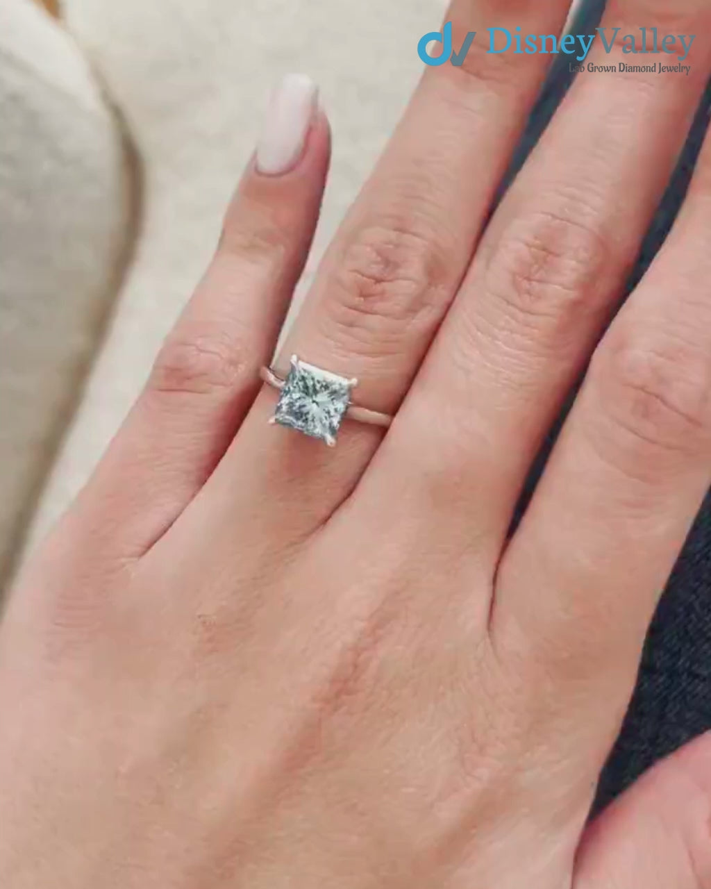 2 Carat Princess Cut Fancy Vivid Blue Lab Grown Diamond Engagement Ring