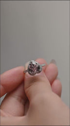 Solid Gold Heart Cut Pink Sapphire Engagement Ring with Double Halo, Statement Ring
