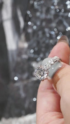 Solid Gold Round Moissanite Engagement Ring Set, Delicate Wedding Band Set