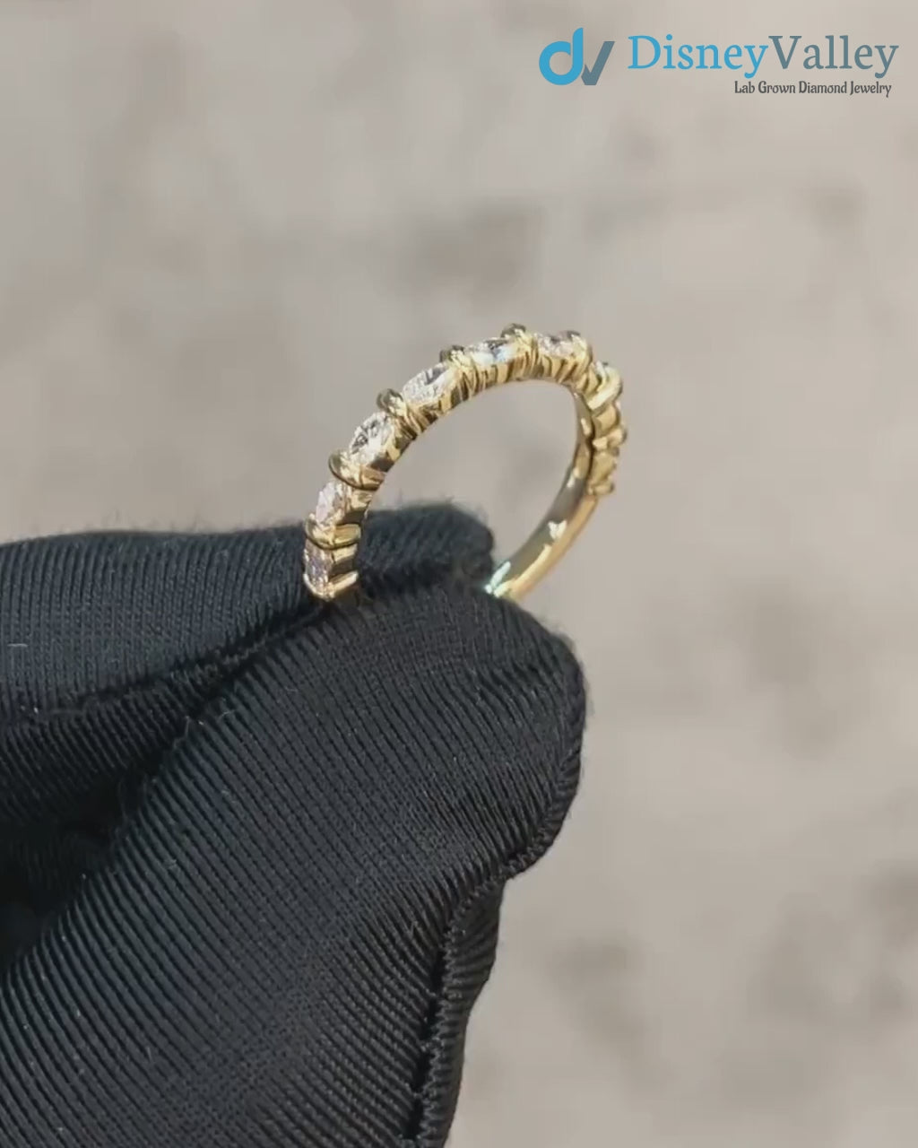 Marquise Diamond Wedding Ring in 14K Yellow Gold, Half Eternity Diamond Wedding Ring